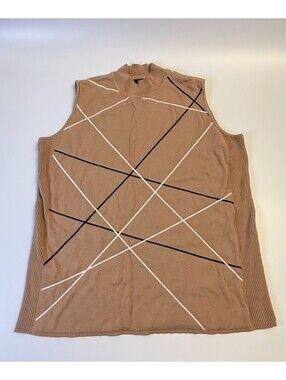 Alfani Sweater Vest Mens Large Beige Mock Neck Geometric Knit Pullover Casual